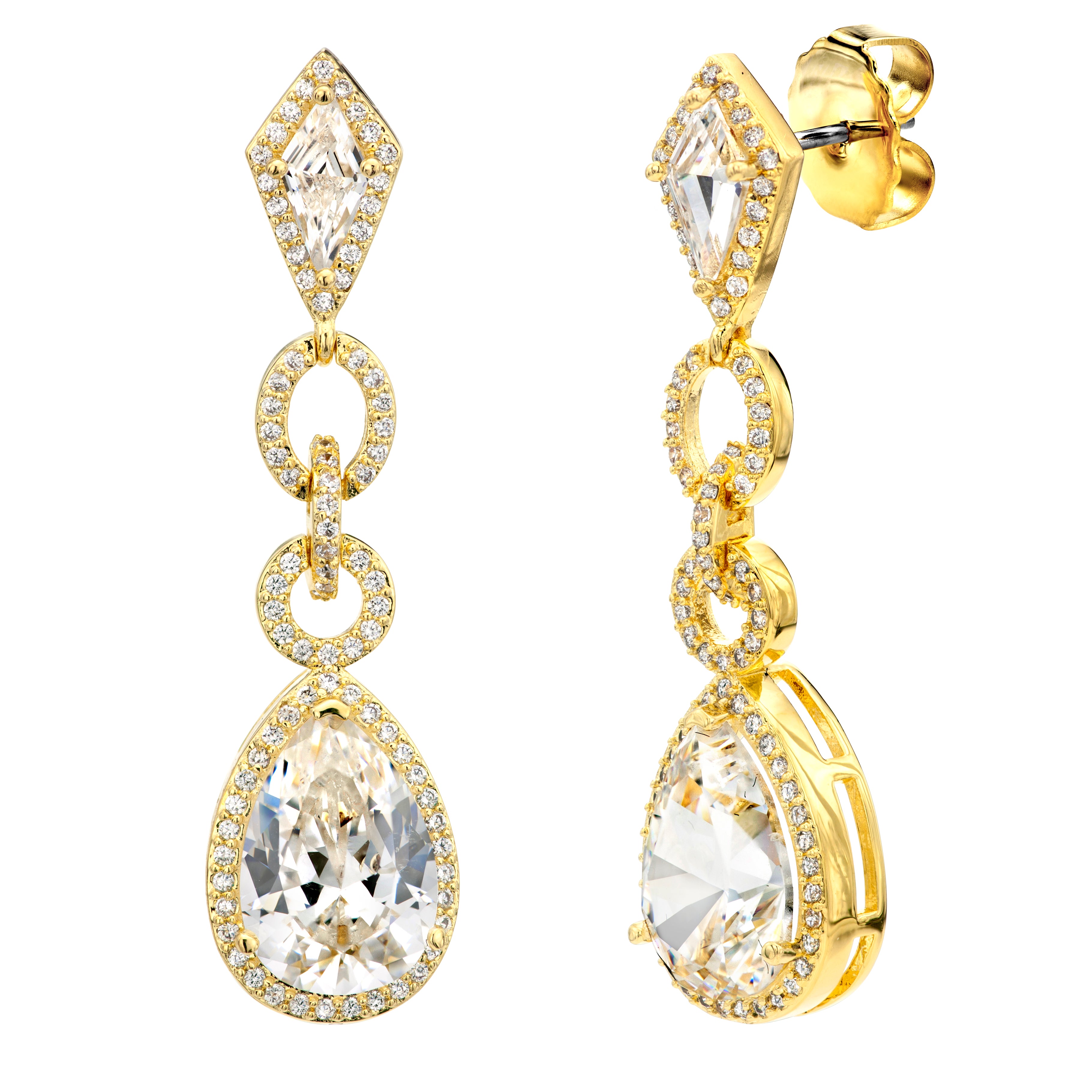 18 Kt Gold Plated Royal Occasion Cubic Zirconia Long Teardrop Earrings ...