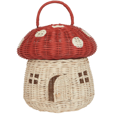 Image of Olli Ella Rattan Mushroom Basket- Red