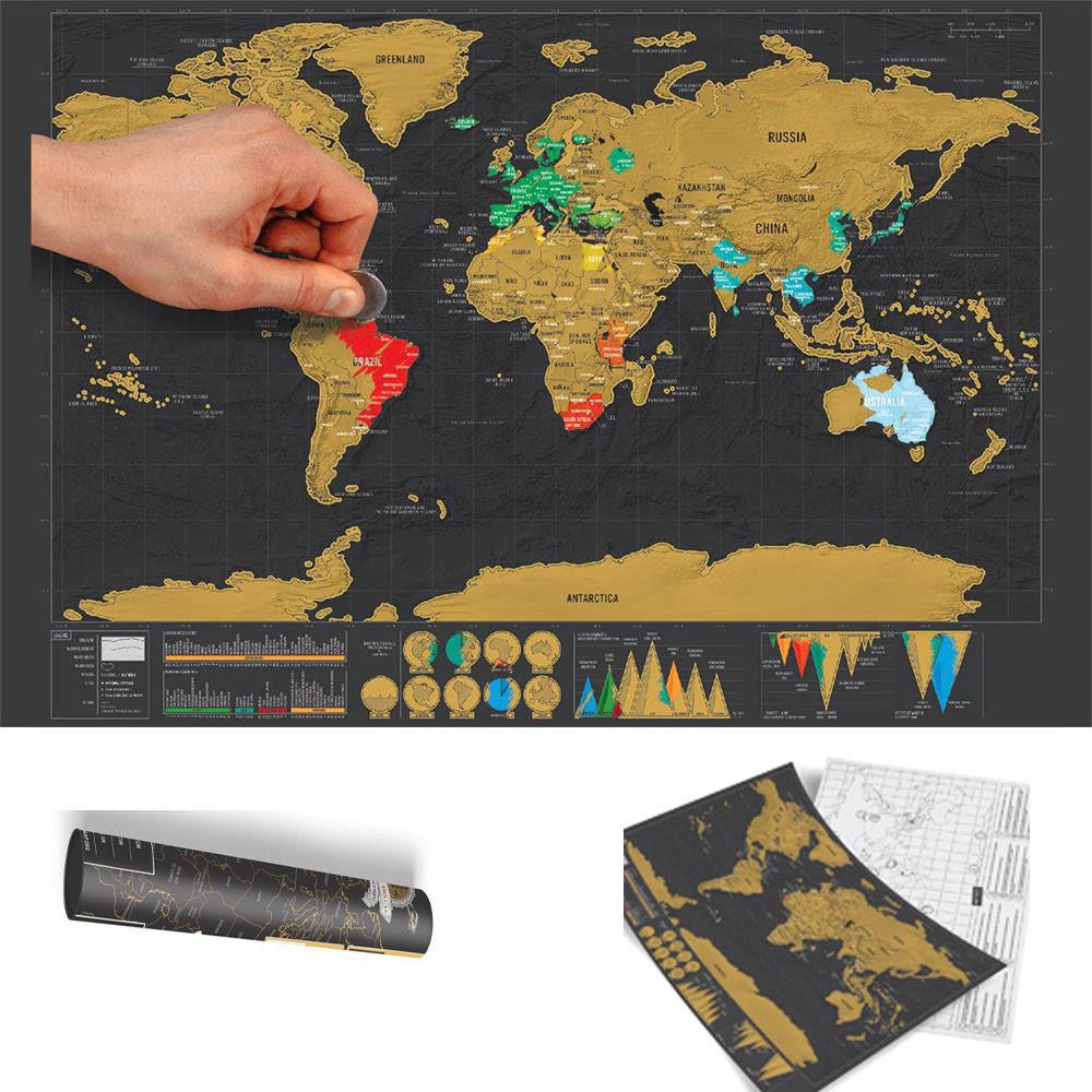 Deluxe Travel Scratch World Map Gold Black Or White Anza