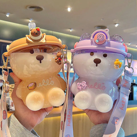 Kawaii 1L Bear Water Bottle  Cute Cup with Straw - Hello South Korea