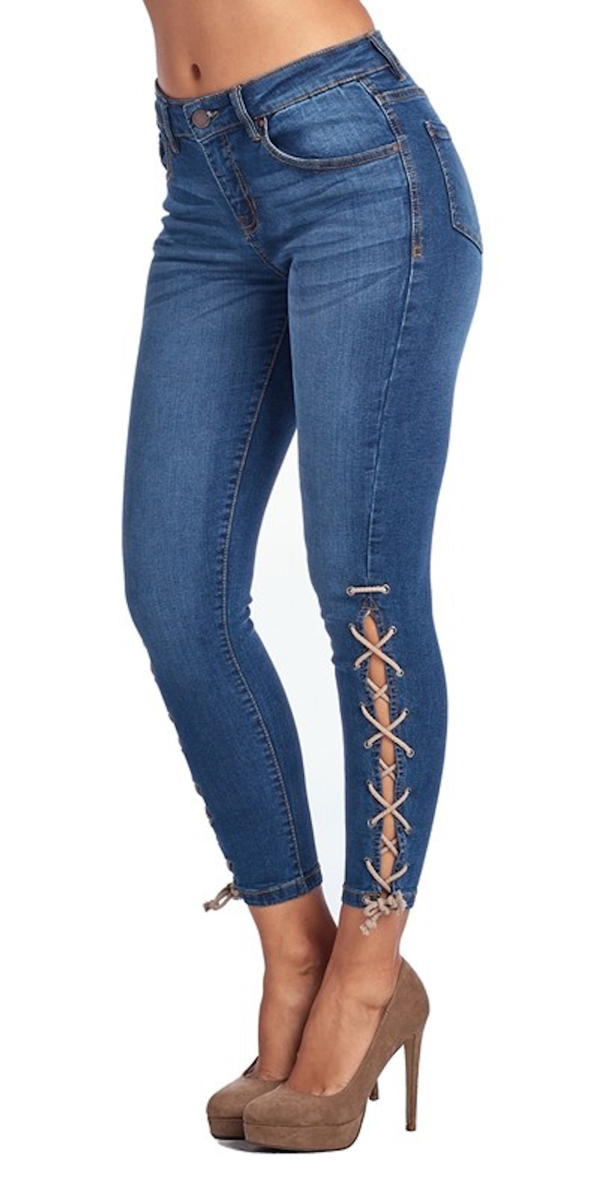 high waisted lace up jeans