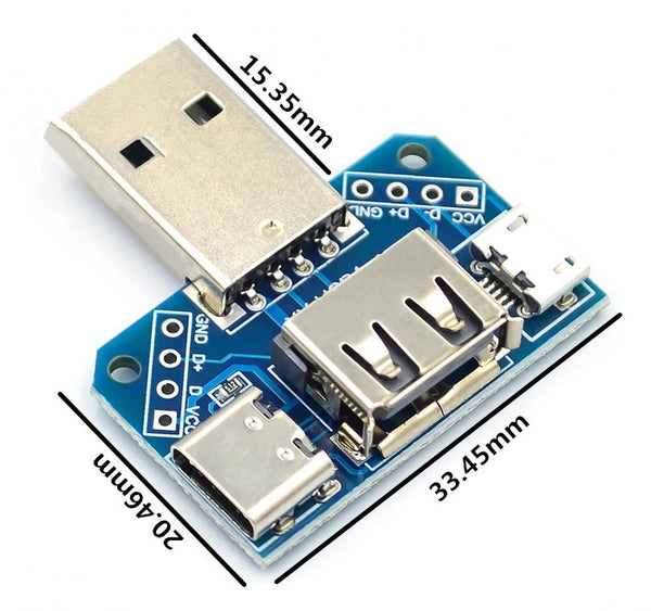 4 in 1 USB Breakout Board with A plug and socket, micro and USB C from PMD Way with free delivery worldwide