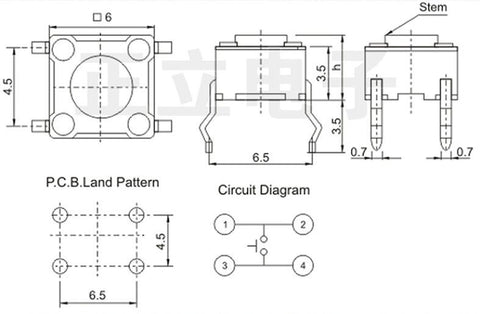 6 x 6 x 4.1 to 10mm Tactile Buttons in packs of 100 from PMD Way with free delivery worldwide