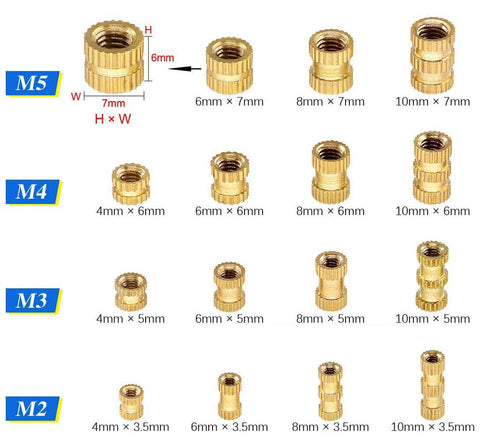 M2 M3 M4 M5 Knurled Brass Female Threaded Inserts for 3D Printing