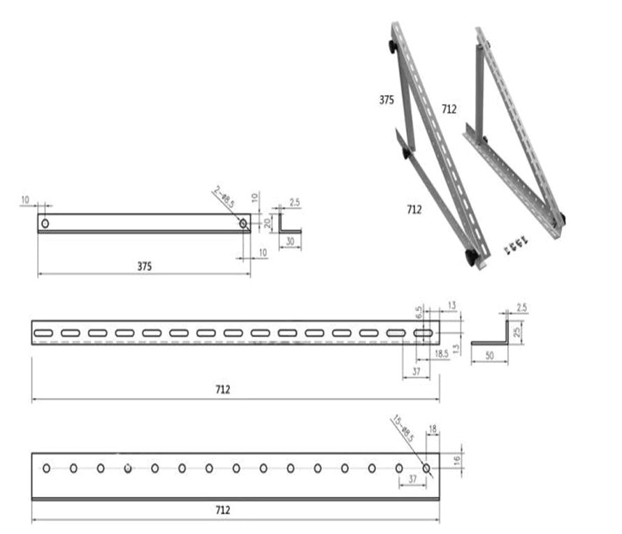 Metal Solar Panel Mounting Bracket - 712mm from PMD Way with free delivery worldwide