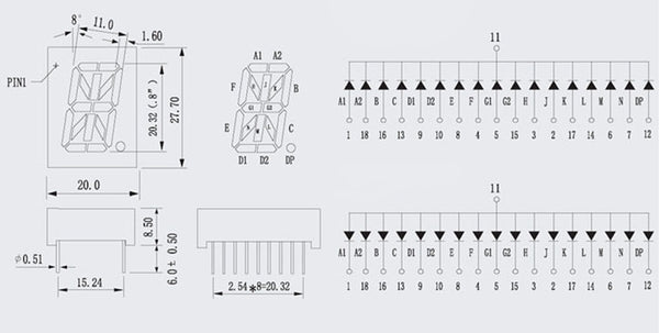 0.8" 16 Segment Alphanumeric Display - Various Colors - 5 Pack from PMD Way with free delivery worldwide