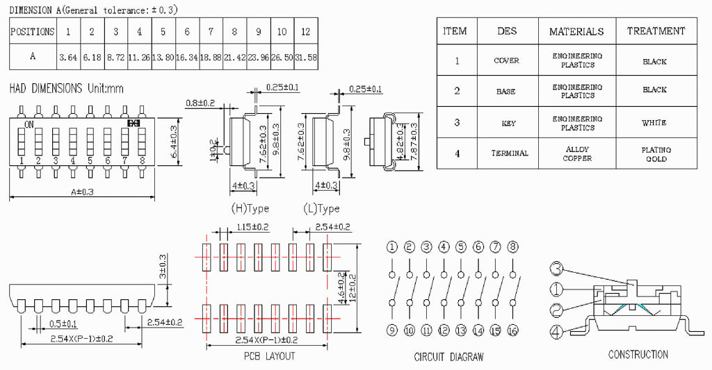 SMD 2.54mm Pitch DIP Switches in packs of ten from PMD Way with free delivery worldwide