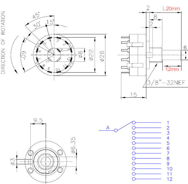 1 Pole 12 Position Rotary Switches in packs of two from PMD Way with free delivery worldwide