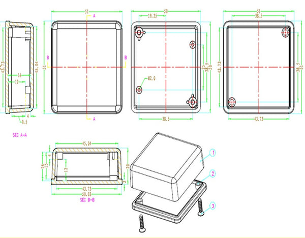 Plastic Electronics Project Box - 51 x 51 x 20mm - Various Colors from PMD Way with free delivery worldwide