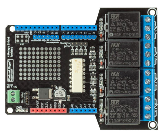 Relay Shield for Arduino Uno, 4 relays (Assembled)