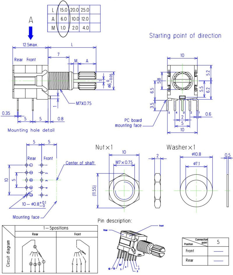 90 Degree PCB Mount Rotary Switches in packs of five from PMD Way with free delivery worldwide