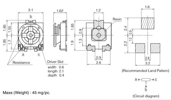 100R SMD Trimpot EVM3ESX50B12 in packs of 20 from PMD Way with free delivery worldwide