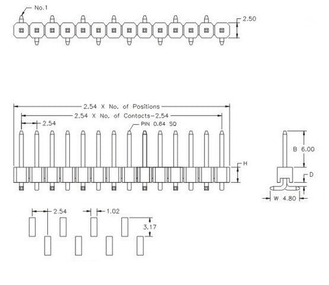 Break-away Dual Row SMD SMT Male Header Pins - 100 Pack from PMD Way with free delivery worldwide