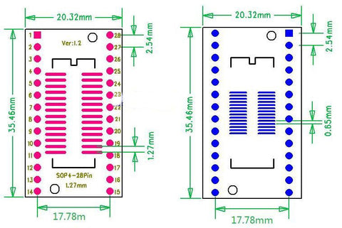 SOIC28 TSSOP28 to DIP Adaptor PCBs in pack of ten from PMD Way with free delivery worldwide