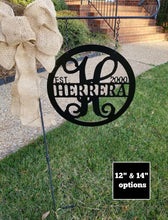 Load image into Gallery viewer, Family Name + Monogram Initial + Established Year Circle Sign - Yard/Garden Flag  - 12&quot; or 14&quot;
