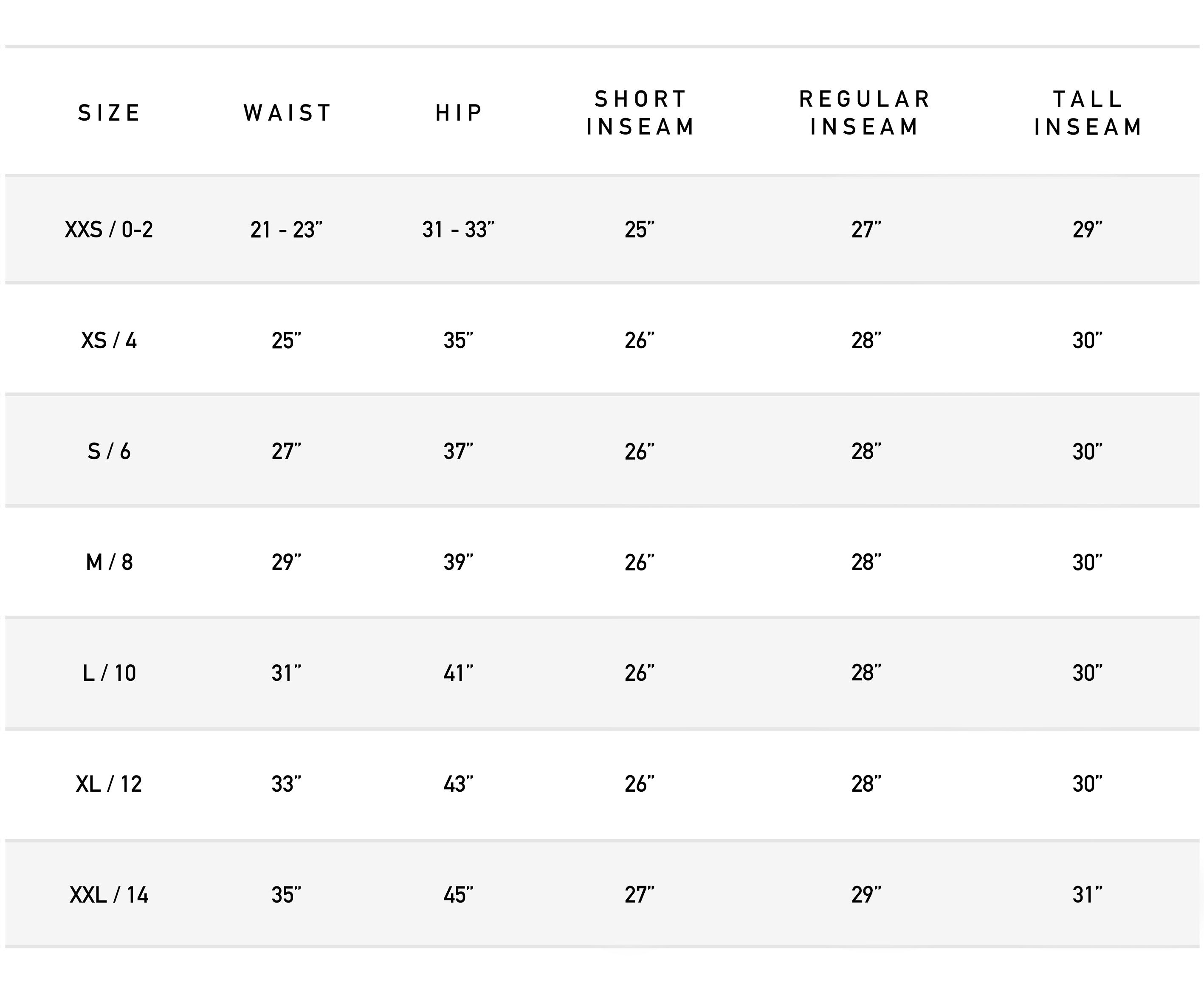 lululemon size 6 chart