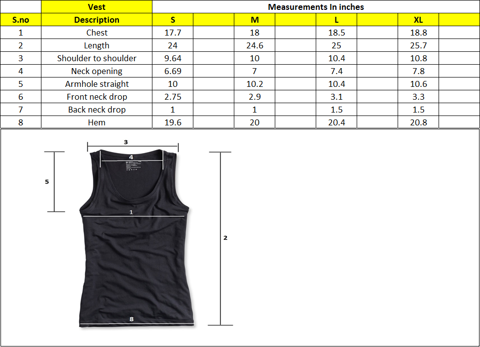 Tank Top Measurements