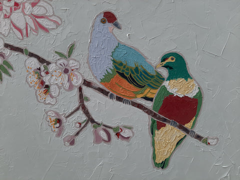 doves almond branches floral oil thick paint chinoisery 