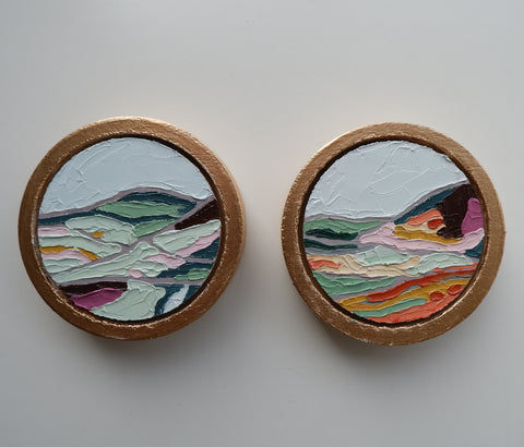 framed custom mini circle oil paintings by artist katrina berg of the candy colored studio