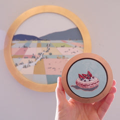 custom framed mini circle oil painting by artist katrina berg of the candy colored studio