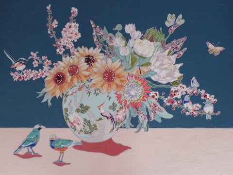 my favorite things modern oil floral birds chinoisery ginger jar