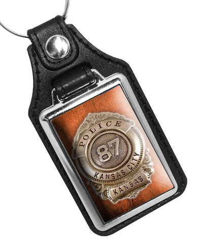 Vintage Kansas City Police Badge 87 Design Faux Leather Key Ring