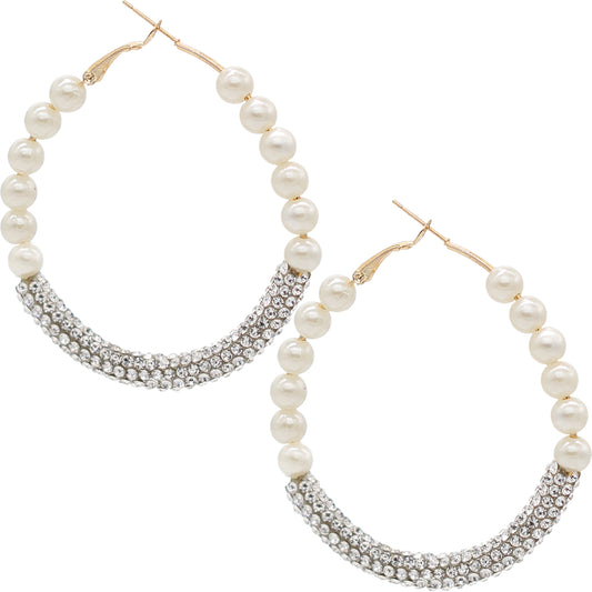 Faux Crystal Silver Hoop Earrings