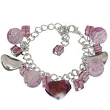 Purple Murano Glass Heart Chain Link Bracelet