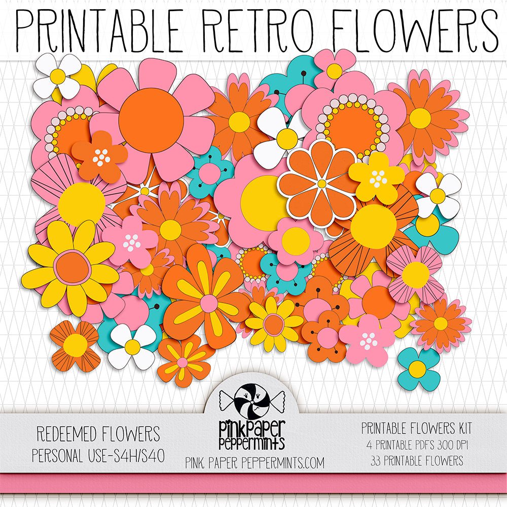 Redeemed - Printable Retro Flowers - For Faith-Based Art Journal, Bible  Journaling or Scrapbooking, Pink Paper Peppermints