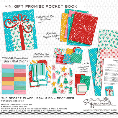 Printable Christmas Mini Book Pocket Promises December, The Secret Place  Collection, Pink Paper Peppermints