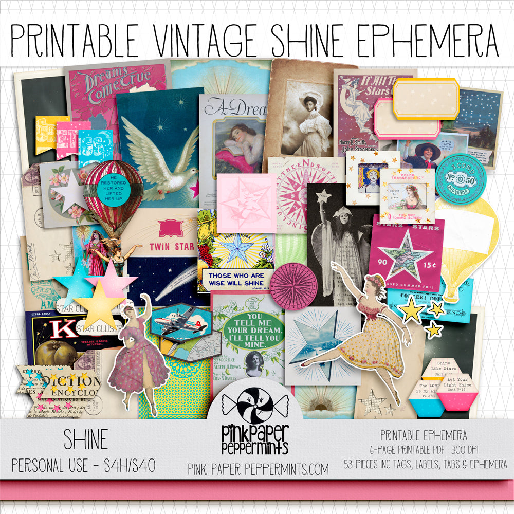 shine printable vintage ephemera kit for junk journals bible journa pink paper peppermints