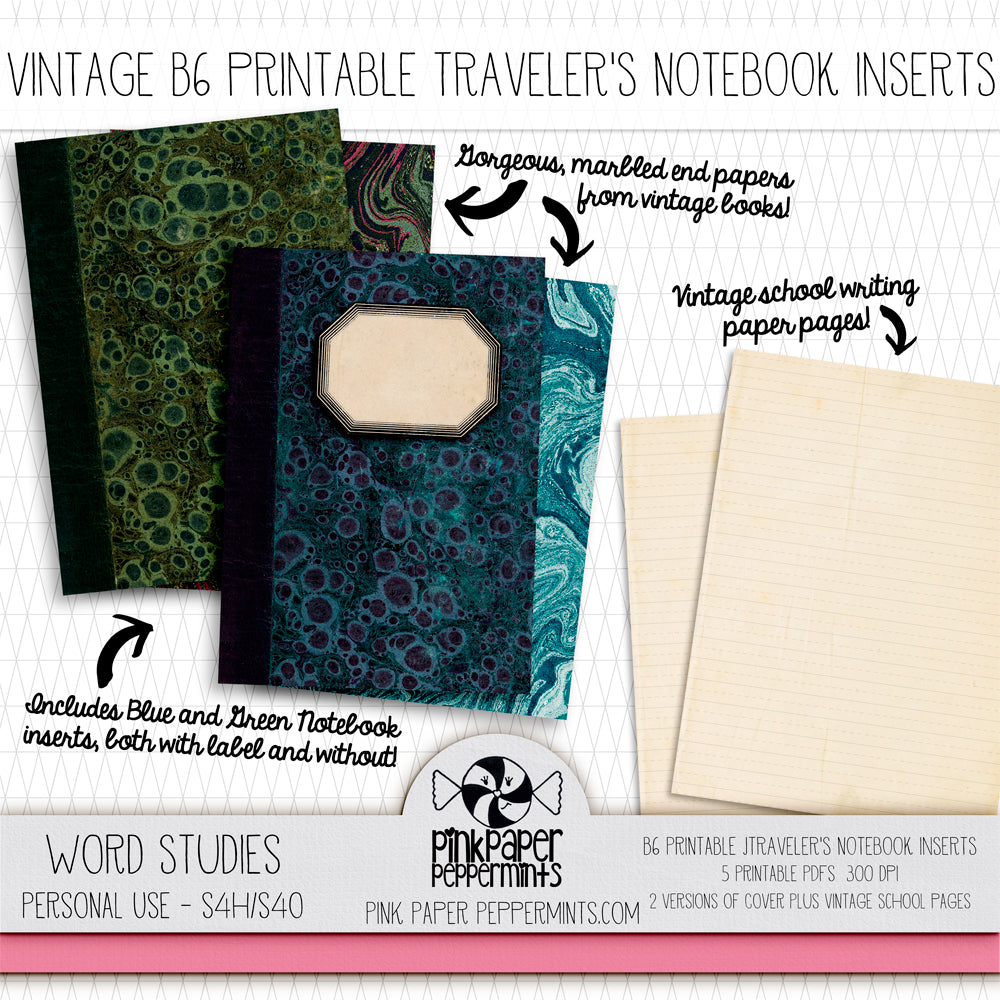 word studies b6 vintage printable traveler s notebook insert perfe pink paper peppermints