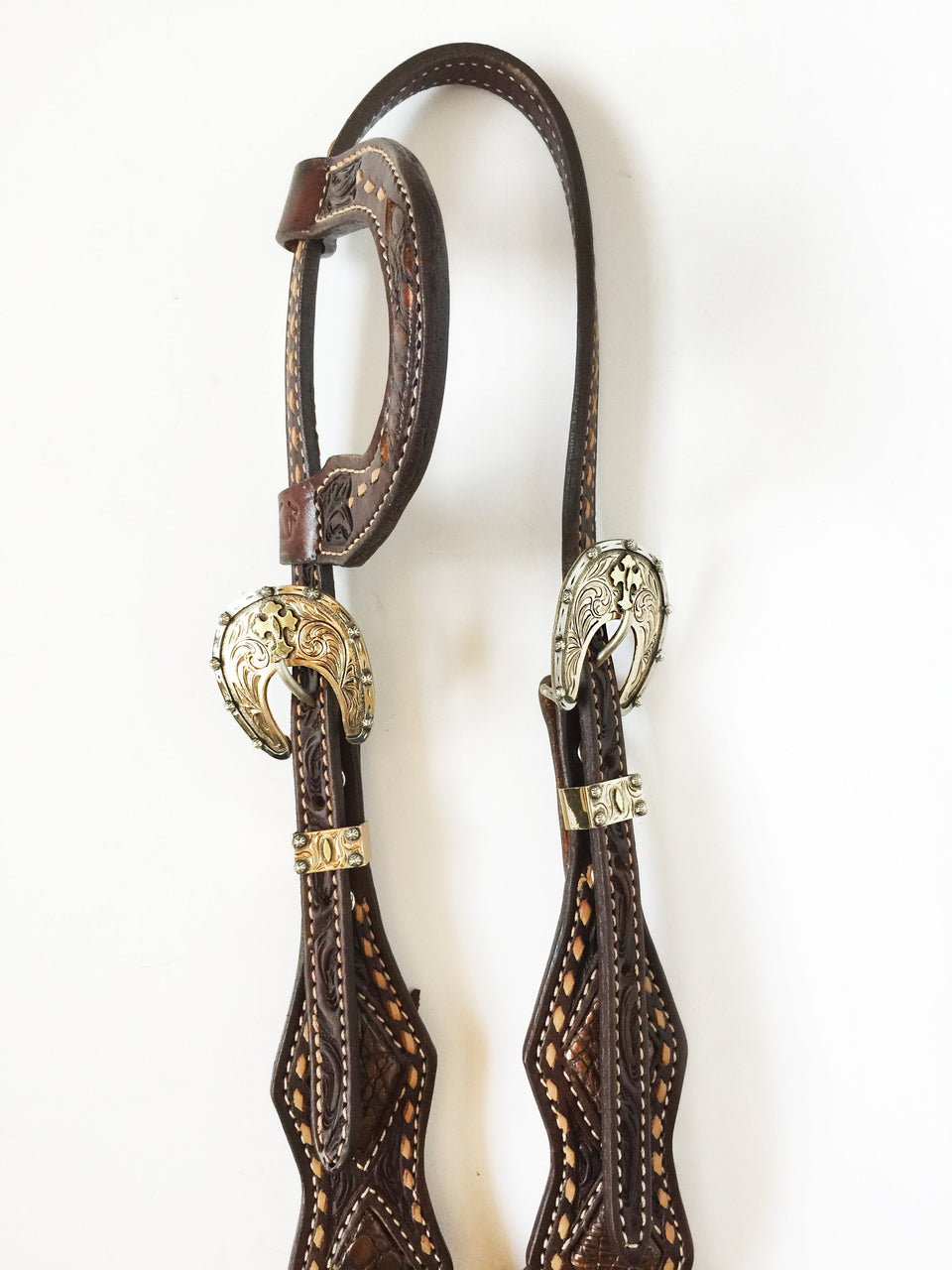 Ear Headstall with Copper Gator Inlay 