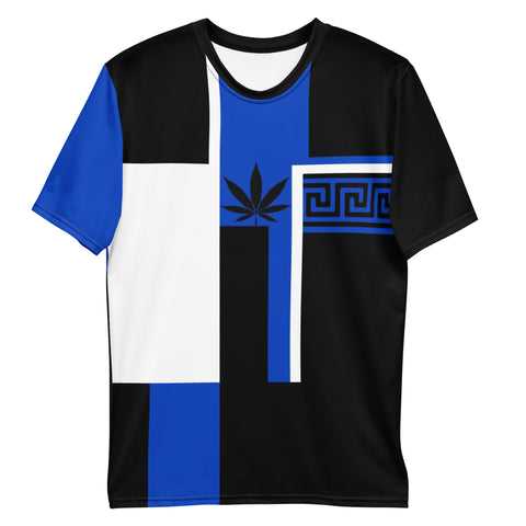 blue and black graphic tee