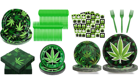 weed themed party plates and napkins