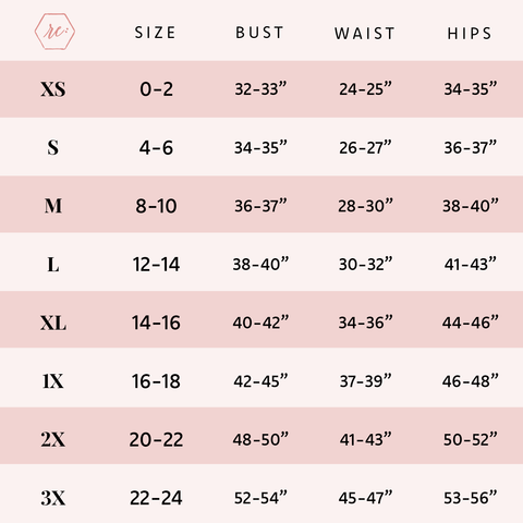 ReDefined Boutique Size Chart sizes XS-3X