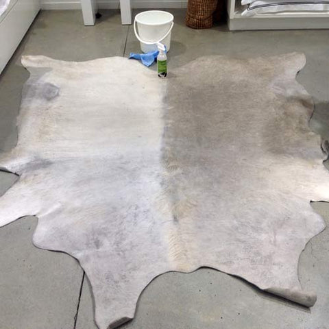 Cleaning a cowhide rug example