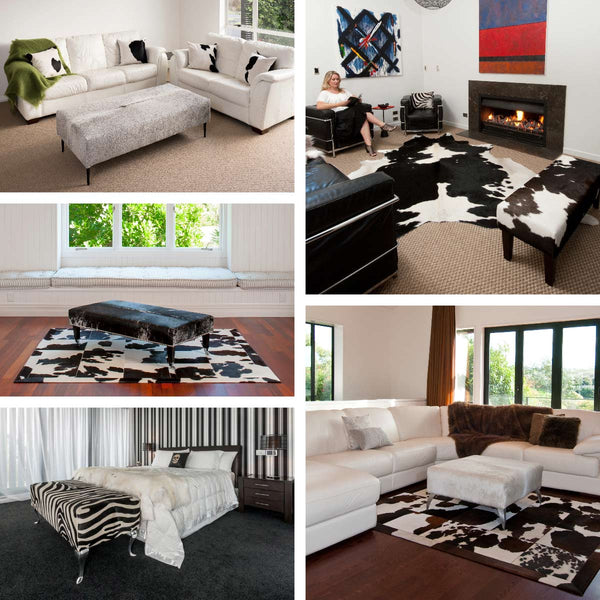 Cowhide Ottomans at Home by Gorgeous Creatures