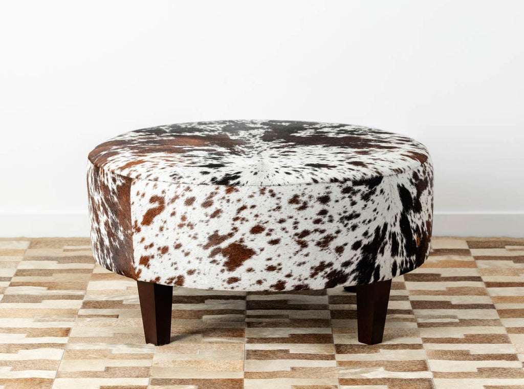 Round Cowhide Ottoman Ca Usa Brown Speckle Round Cow Skin Furniture