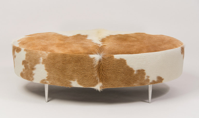 Beige White Oval Cowhide Ottoman Cowhide Ottoman Queenstown Nz