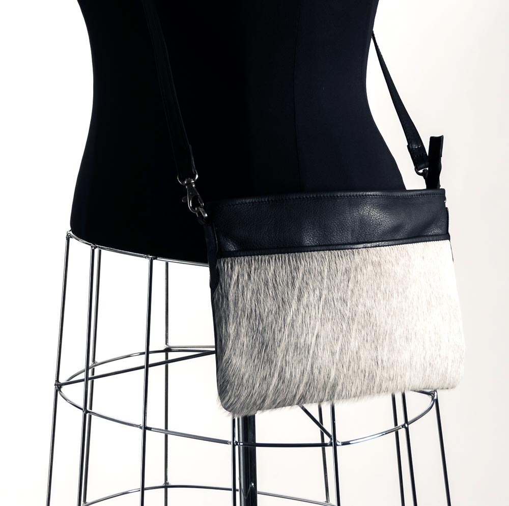 Rosie Cross-Body Cowhide Handbag - Light Grey Cowhide Handbag