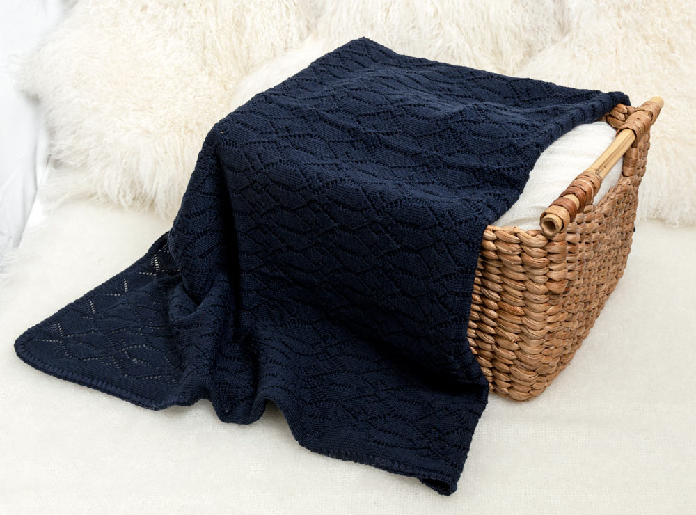 Navy Lace Baby Blanket Merino Wool Baby Blanket Navy Baby Shawl