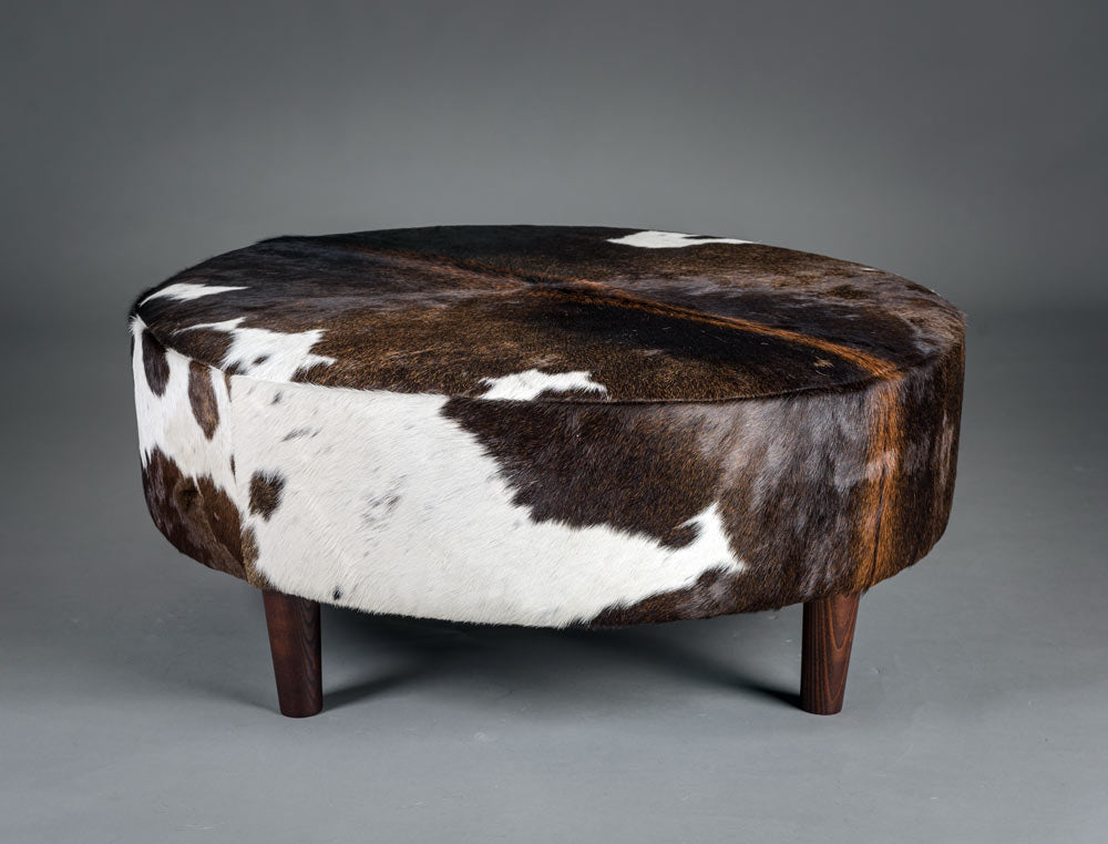 Round Cowhide Ottoman Usa Cow Skin Furniture Usa Footstool