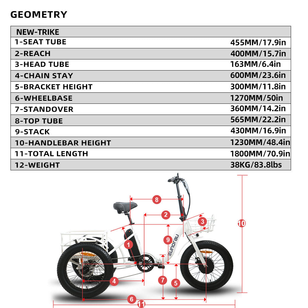 Moped style E-bike Eunorau New-Trike Geometry