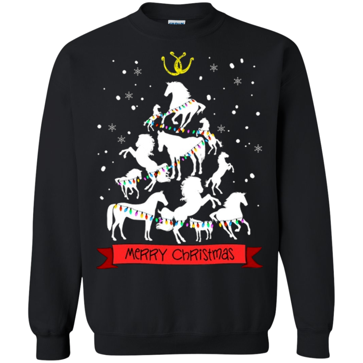 Merry Christmas Horse Shirt G180 Crewneck Pullover 8 Oz.