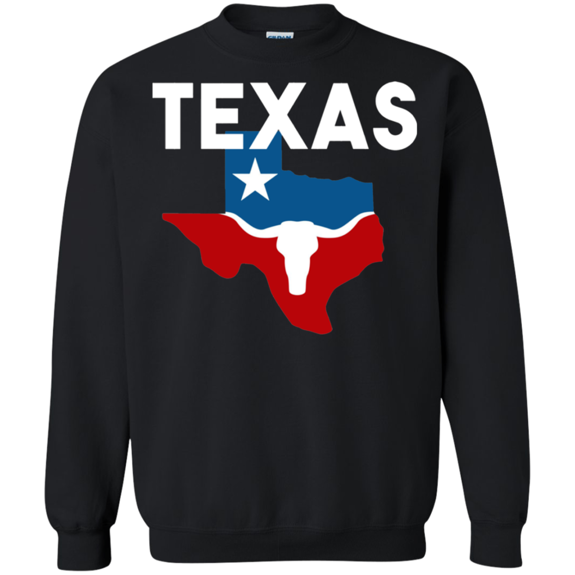 Texas Longhorn Shirt Texas Flag T Shirt Texas Cities Map Shirt G180 Crewneck Pullover 8 Oz.