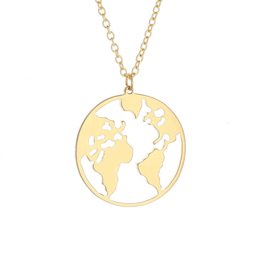 Round World Map Necklace s