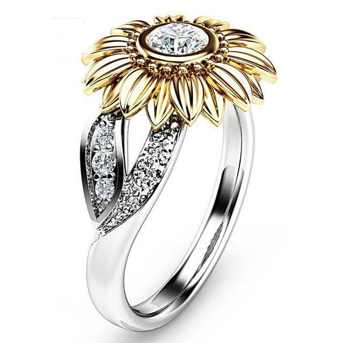 Cute Golden Sunflower Crystal  Ring