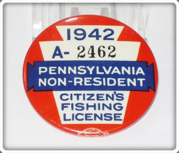 Vintage 1942 Pennsylvania PA Non Resident Fishing License Pin | Tough Lures