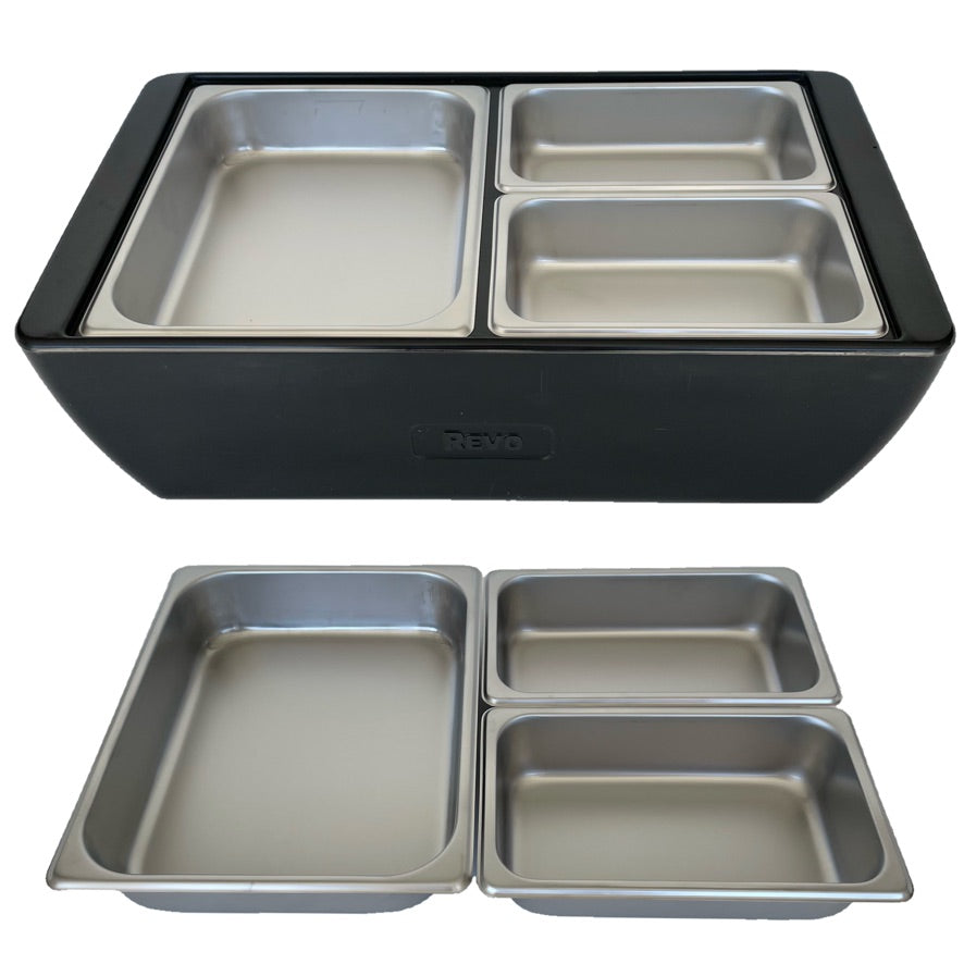 REVO MIX Pan Set | Stainless Steel 2.5" deep | One 1/2 Size and Two 1/4 size food pans - REVO COOLERS product image